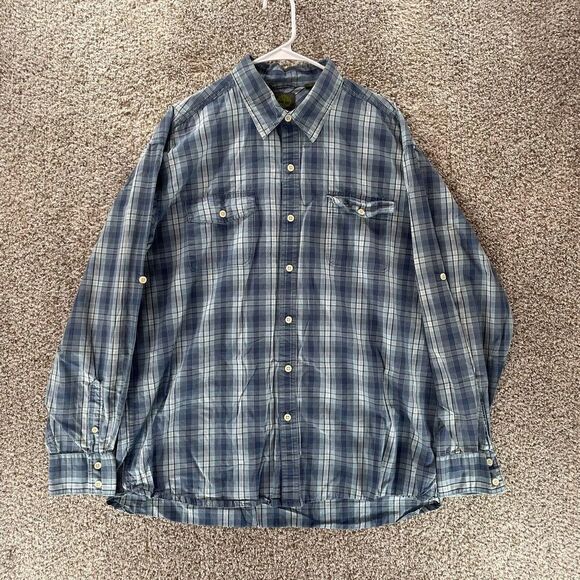 Timberland Shirt Mens Extra Large Blue Plaid Roll Tab Sleeves Button Up Casual - Picture 1 of 11